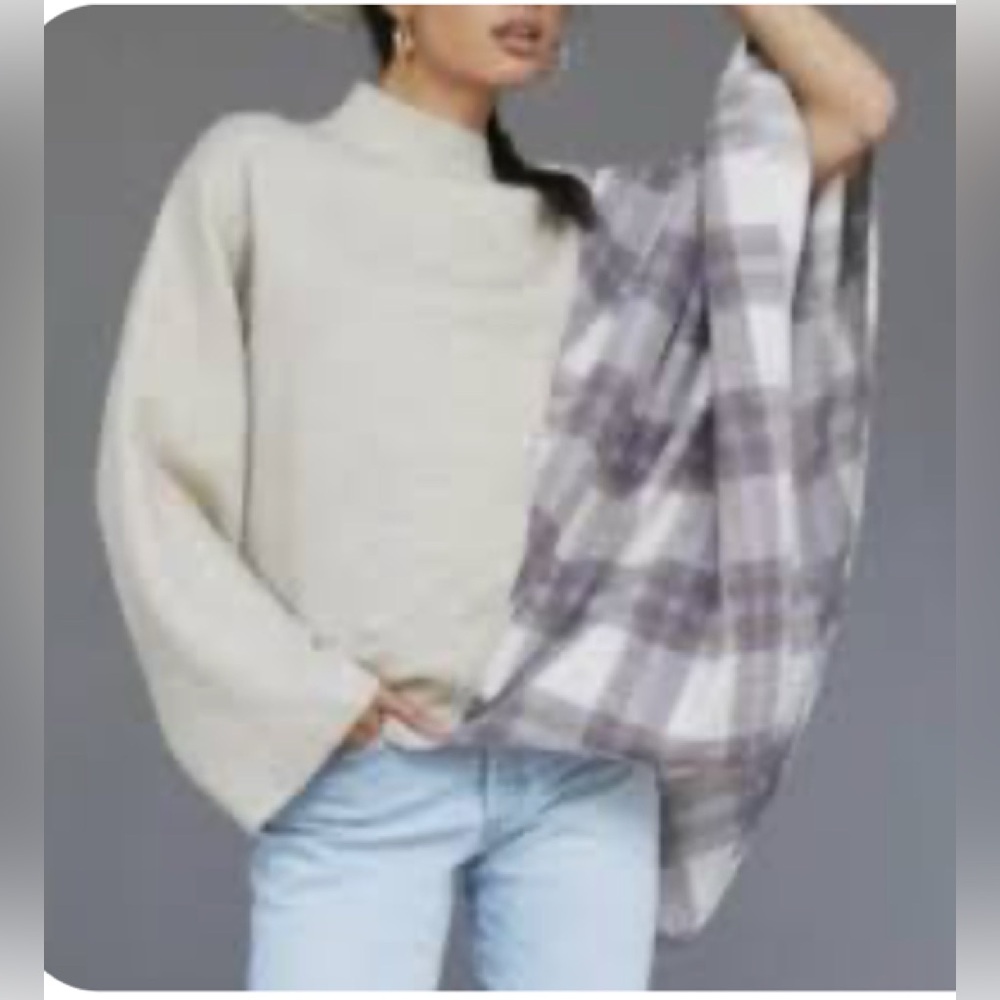 PILCRO ANTHROPOLOGIE mixed plaid sweater poncho